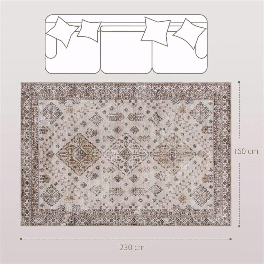Nordara Flannel Non-Slip Washable Floral Vintage Rug in Beige, W: 230 cm, D: 160 cm – 2