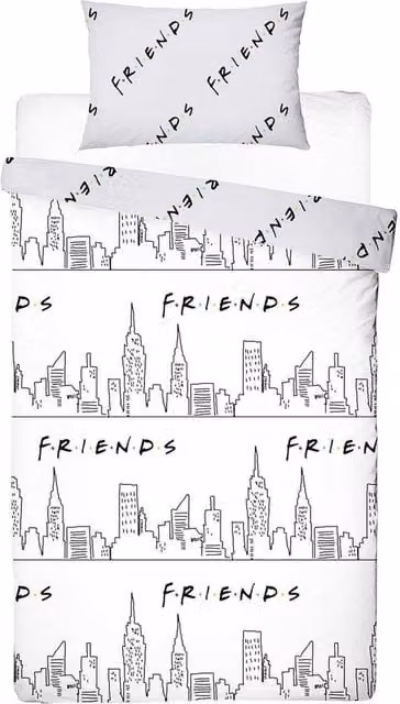 Friends NYC Reversible Duvet Cover and Pillowcase Set in White, W: 90 cm, L: 200 cm