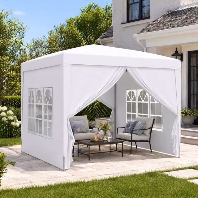 STILVORA Pop-Up Gazebo with Removable Walls and Windows in White and Silver, W/D/H: 300 x 300 x 196 cm