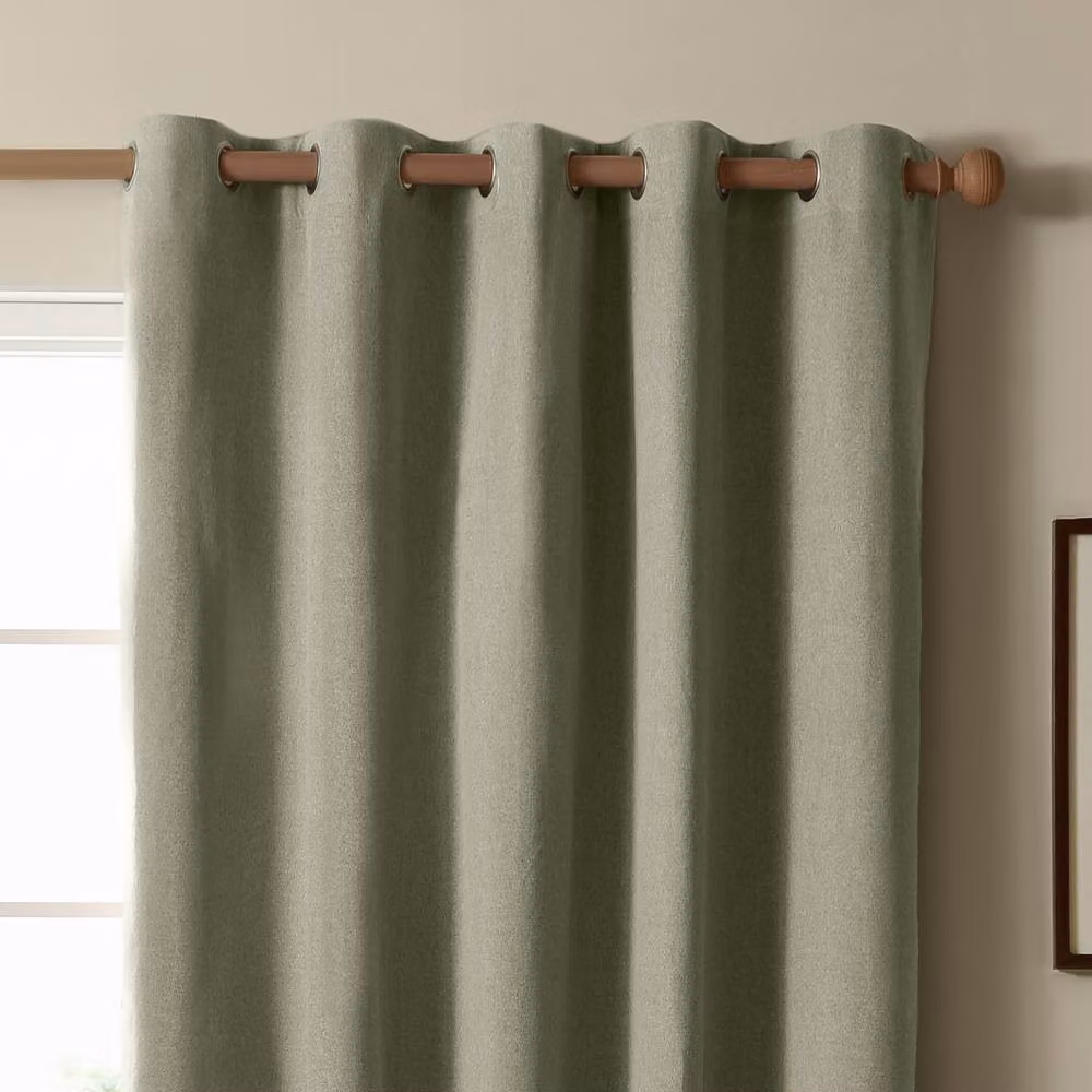 Furn Blackout Textured Woven Eyelet Curtain Pair in Light Green, W: 229 cm, H: 229 cm – 3