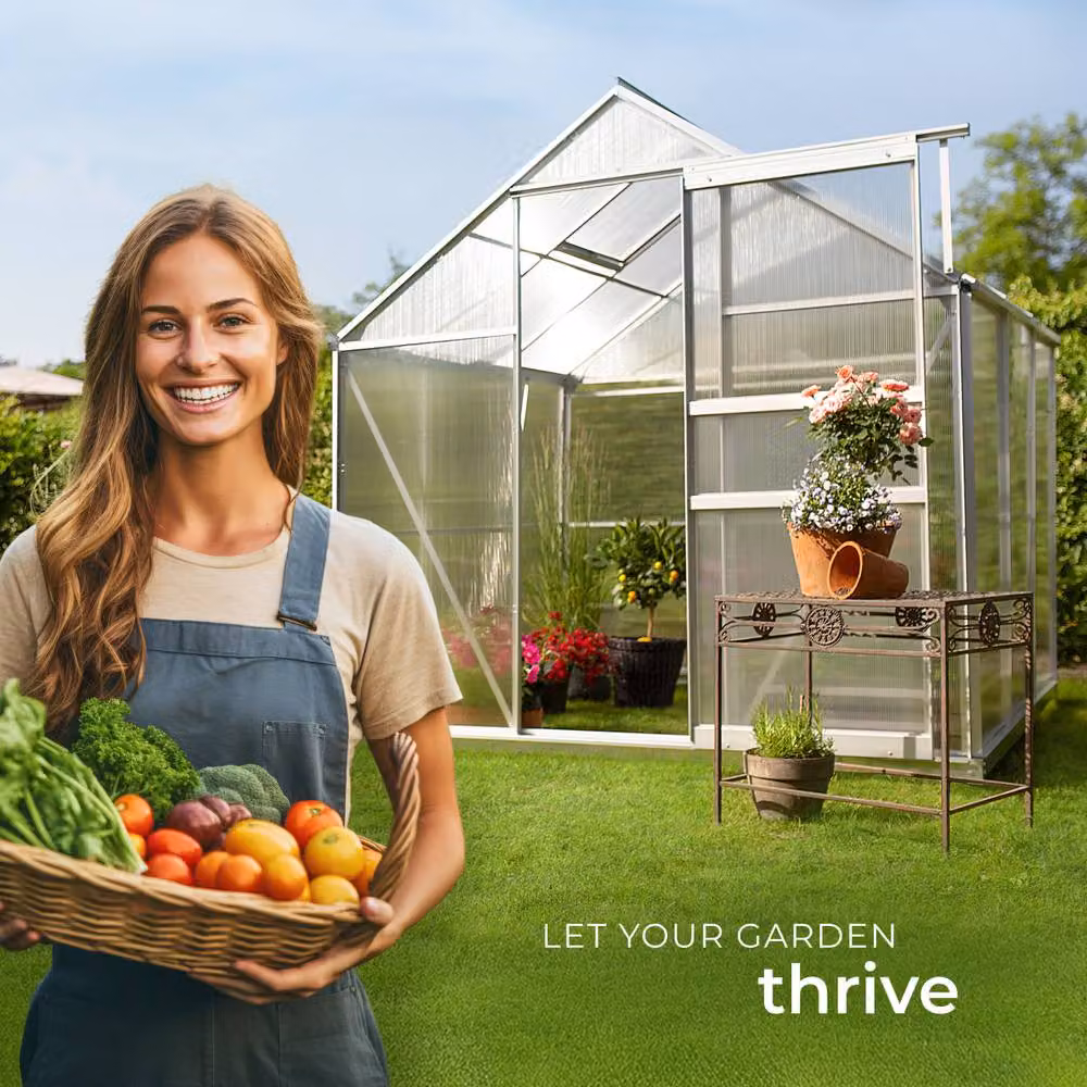 tectake Aluminium Greenhouse with Transparent Polycarbonate Panels, W/D/H: 185 x 190 x 195 cm – 5