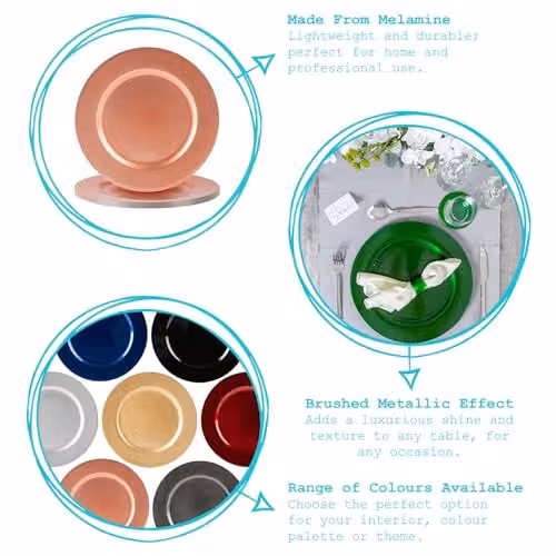 Argon Tableware 12pc Red Metallic Melamine Charger Plates and Coasters Set, Diameter: 33 cm – 2