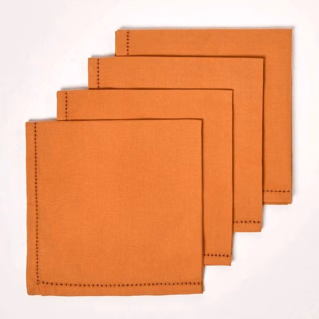 Homescapes Set of 4 Plain Cotton Napkins in Orange