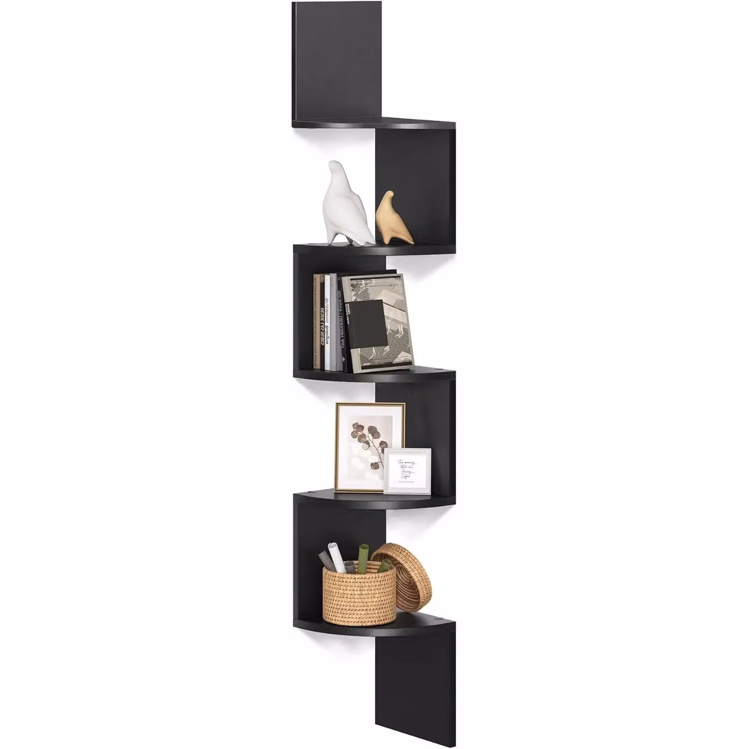 VASAGLE 5 Tier Black Wall Mounted Corner Shelf for Display and Decoration – 7