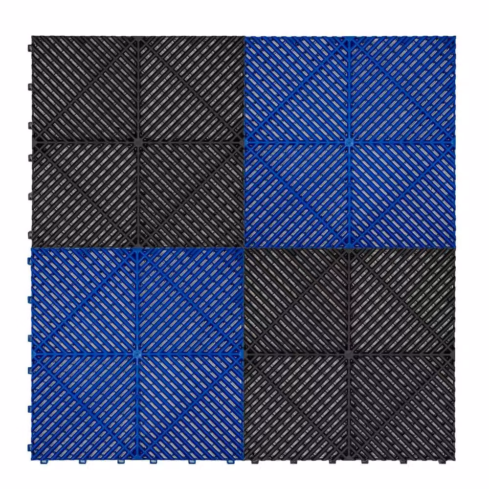 Monstershop Hexagon LED Light and Vented Garage Floor Tiles with Edges, Black and Blue, 60 Pack – 3