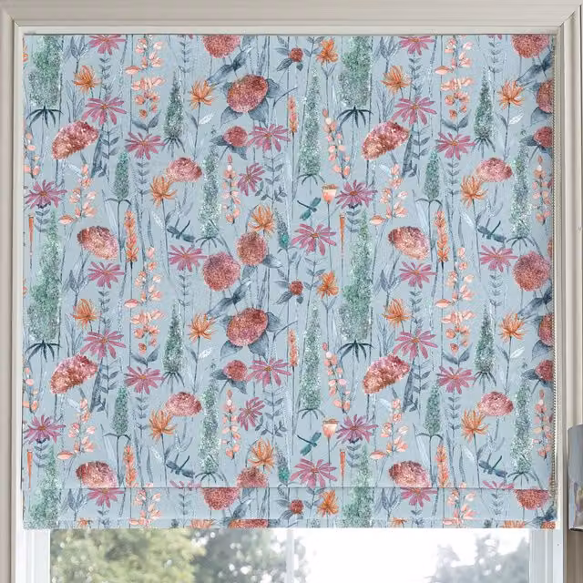 Voyage Maison Florabunda Made to Measure Blackout Roman Blind in Cornflower Blue Floral Pattern