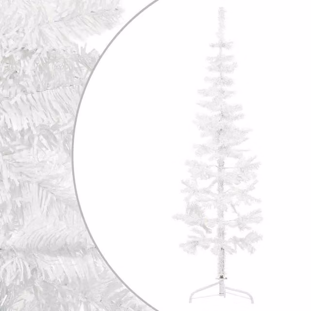 Berkfield Home Slim Artificial Half Christmas Tree with Stand, White, Height: 180 cm