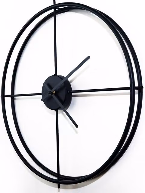WALPLUS Minimalist Round Analog Quartz Wall Clock in Black Metal
