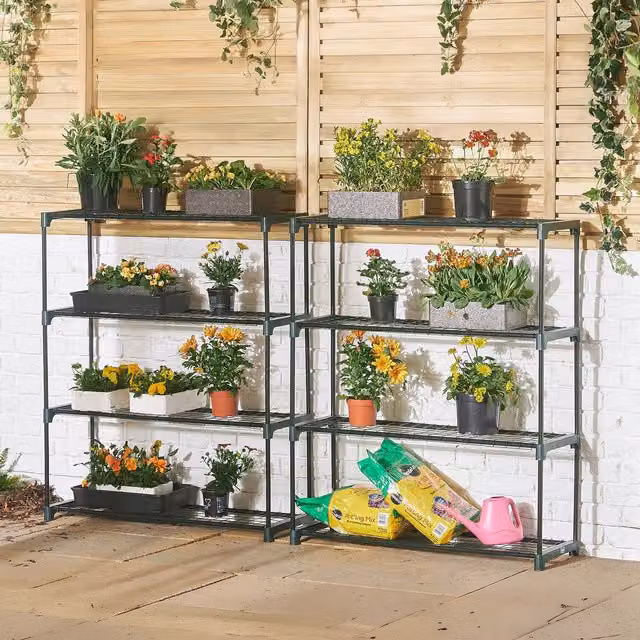 VonHaus 4 Tier Metal Freestanding Greenhouse Shelving in Green
