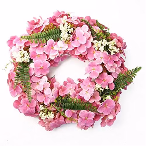 Leaf Design Pink Artificial Floral Blossom Wreath, Diameter: 40 cm – 1