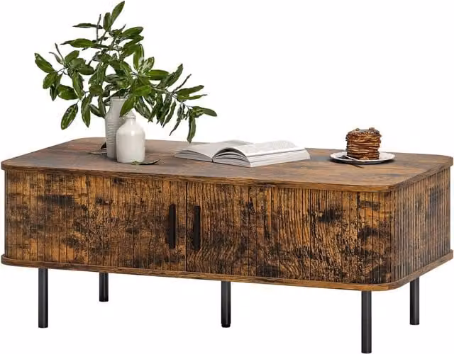 Furnold Industrial Rustic Rectangular Coffee Table with Sliding Drawer Storage in Brown, W: 100 cm, D: 55 cm, H: 40 cm