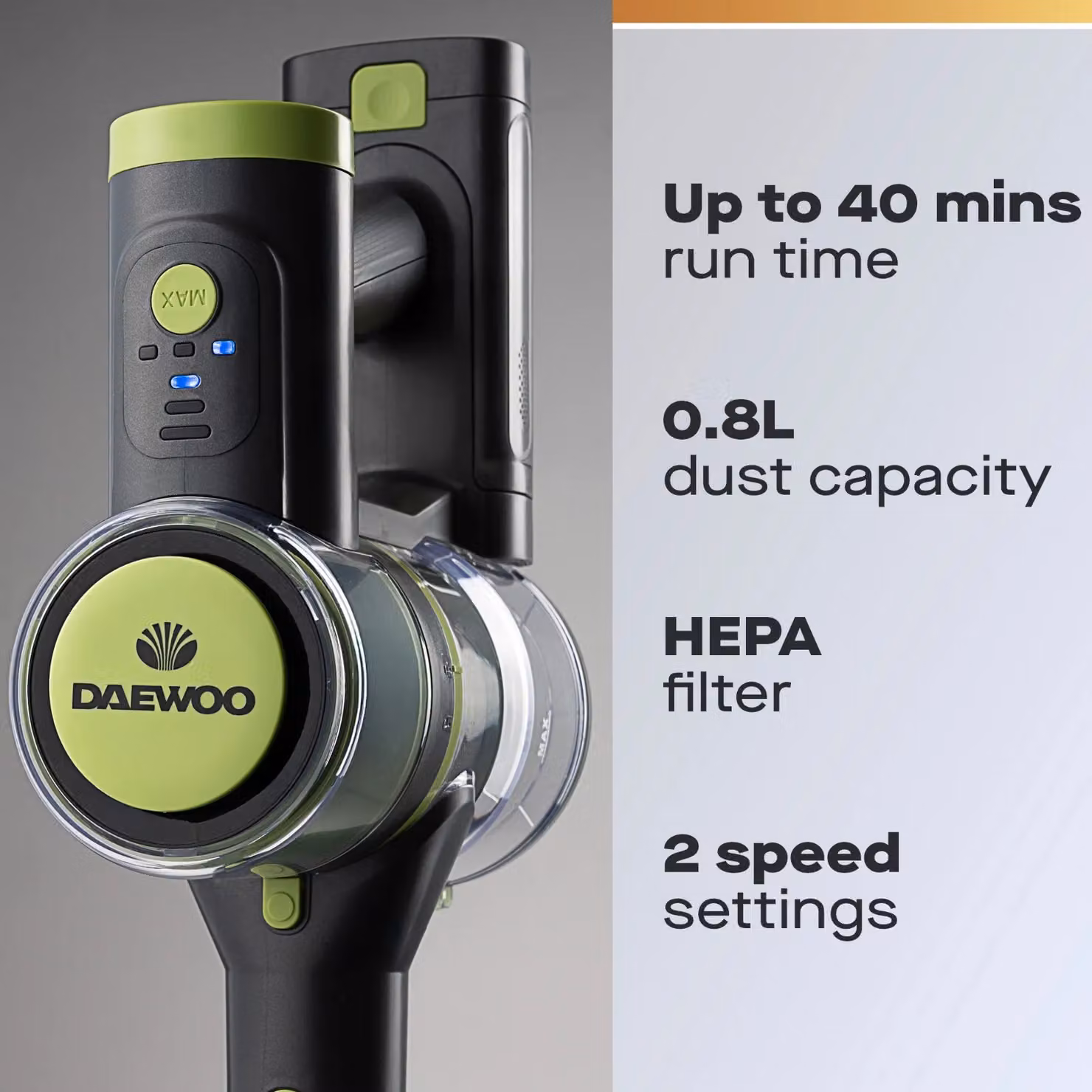 Daewoo CycloneFreedom 2-in-1 Bagless Cordless Stick and Handheld Vacuum Cleaner in Grey – 2