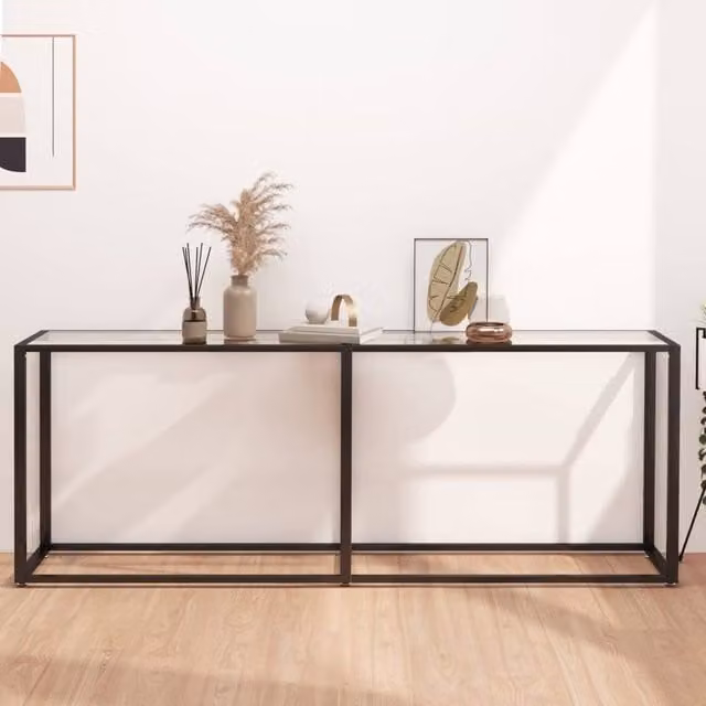 Berkfield Home Transparent Tempered Glass Console Table, Clear, W/D/H: 200 x 35 x 75.5 cm