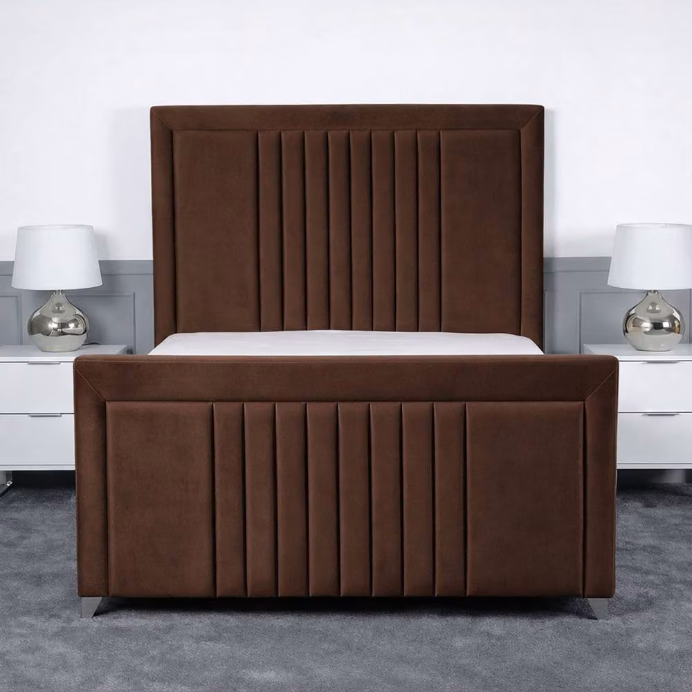 Living Comfort Bedz Celeste Plush Velvet Upholstered Bed with Slatted Base in Brown, Single – 2