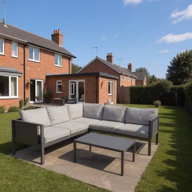 Shatchi 5 Seater Grey L-Shape Corner Garden Furniture Set with Upholstered Polyester Cushions and Powder Coated Steel Frame
