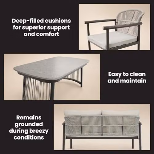 Solace+Co Kyla 4 Piece Rattan Garden Furniture Set with Coffee Table in Grey and Brown – 6