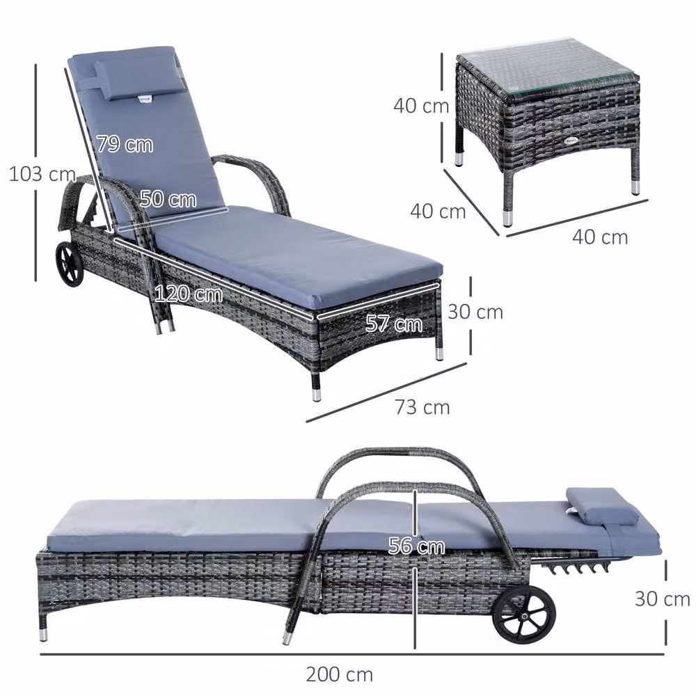 STILVORA Sun Lounger Set with Adjustable Back and Grey Cushions – 2