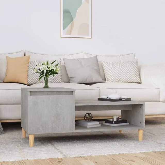 Berkfield Home Modern Rectangular Coffee Table in Concrete Grey, W/D/H: 100 x 50 x 45 cm