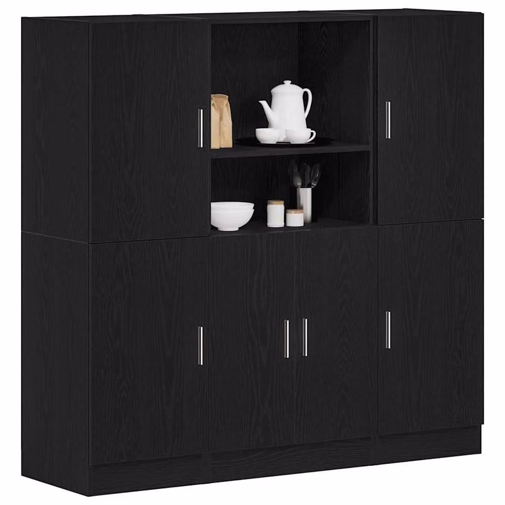 Berkfield Home 3 Piece Modern Black Kitchen Cabinet Set with Hinged Doors and Internal Shelves, W/D/H: 133 x 41.5 x 131.5 cm – 2