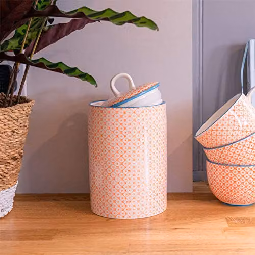 Nicola Spring Floral Patterned Ceramic Kitchen Canisters, Orange, Pack of 3, 1 l – 2