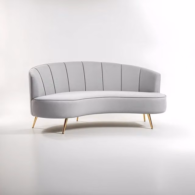 Interiors by Premier Hasna Three Seat Grey Velvet Sofa with Gold Metal Legs