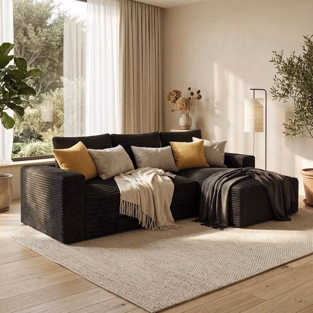 FORGEVIO Grey L-Shaped Modular Boneless Fabric Sofa with Scatter Cushions – 2