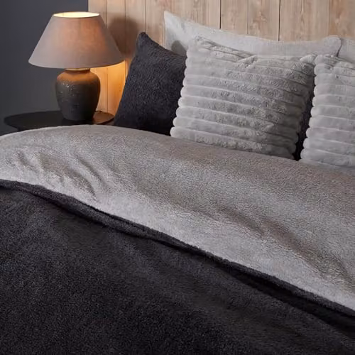 Brentfords Reversible Teddy Fleece Duvet Cover and Pillowcase Set, Grey, W/D/H: 180 x 200 cm – 5