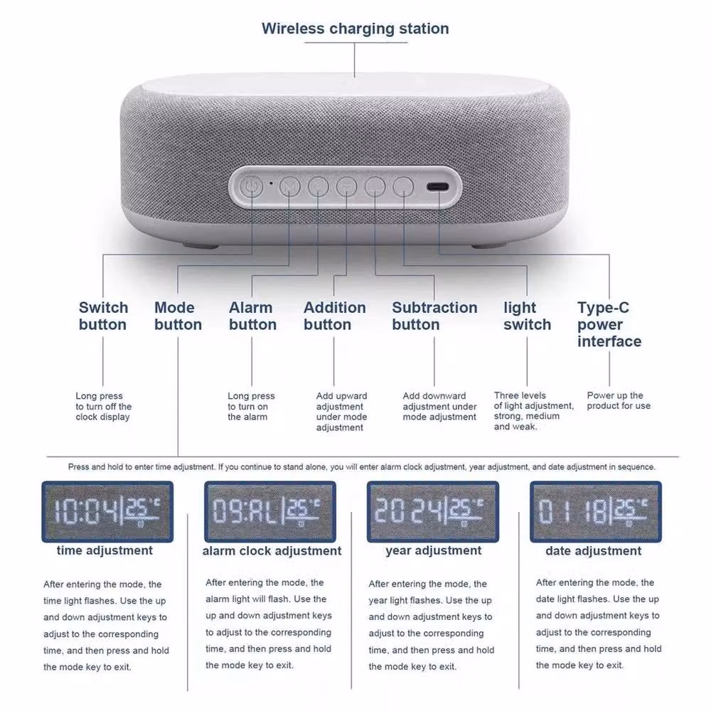 NESTLUNE Wireless Charger Dock and Alarm Clock Charging Station, Grey, W: 100 cm, D: 15 cm, H: 15 cm – 2