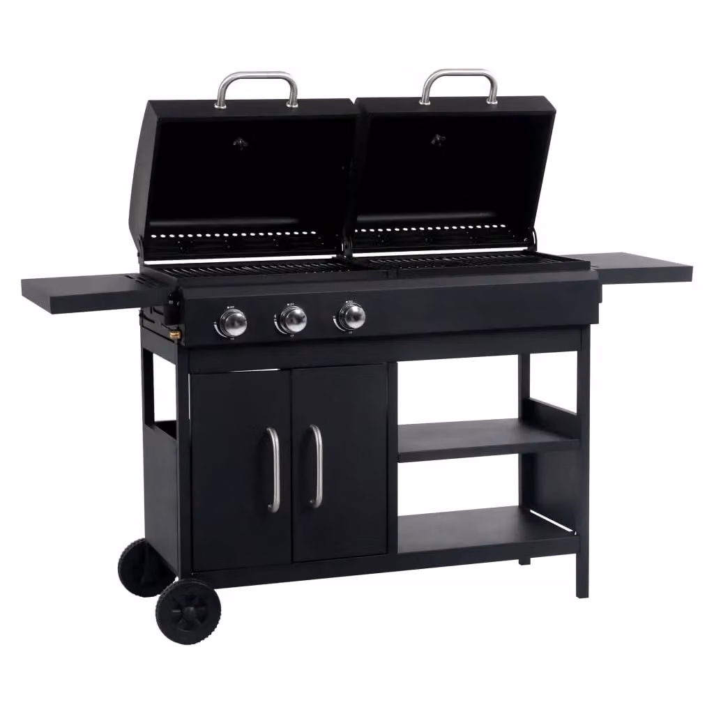 Berkfield Home Gas and Charcoal Combo Grill with 3 Burners in Black – 2