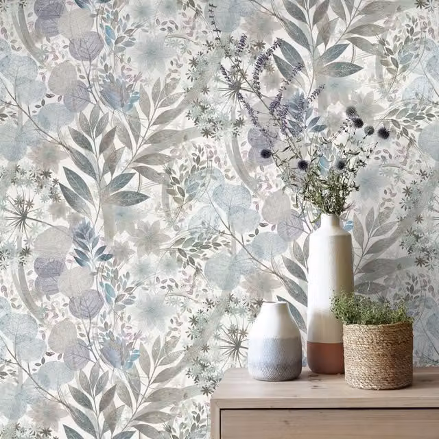 Erismann Secret Grove Blue Floral Botanical Vinyl Pre-pasted Wallpaper Roll