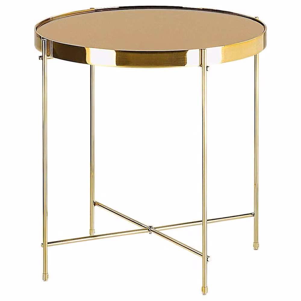 Wyld and Coco Round Side Table with Golden-Brown Tempered Glass Top and Gold Metal Legs, Diameter: 40 cm – 2