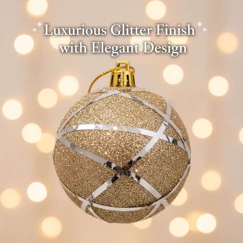 Shatchi 12-Piece Glittered Soft Foam Christmas Bauble Hanging Ornaments in Gold and Silver, Diameter: 4 cm – 5