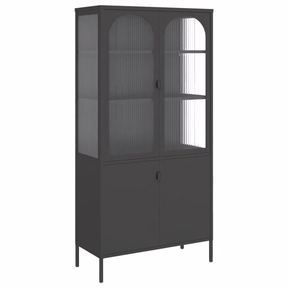 Berkfield Home Black Modern Highboard with Glass Doors and Internal Shelves, W/D/H: 90 x 40 x 180 cm – 2