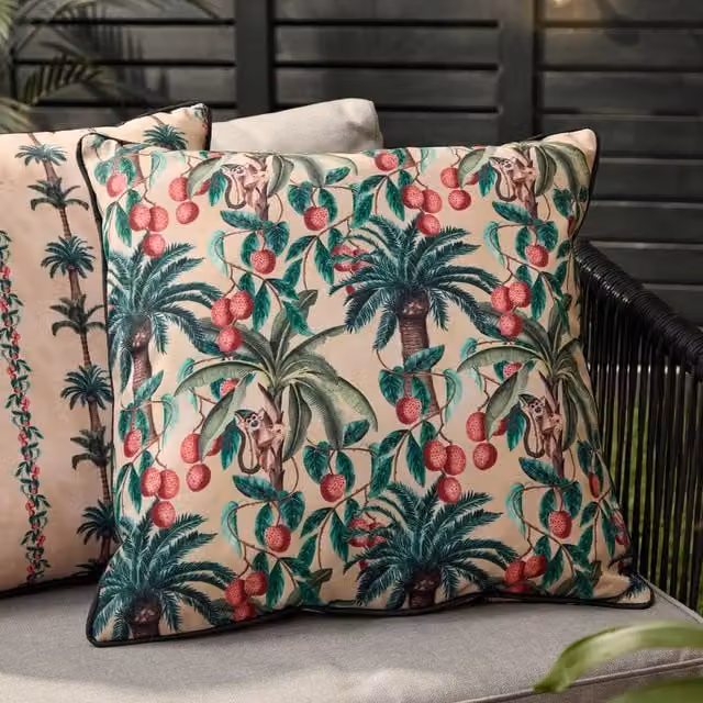 Furn Monkey Wylder Monkey Palm Outdoor Decorative Cushion in Papyrus, W/D/H: 45 x 45 x 45 cm