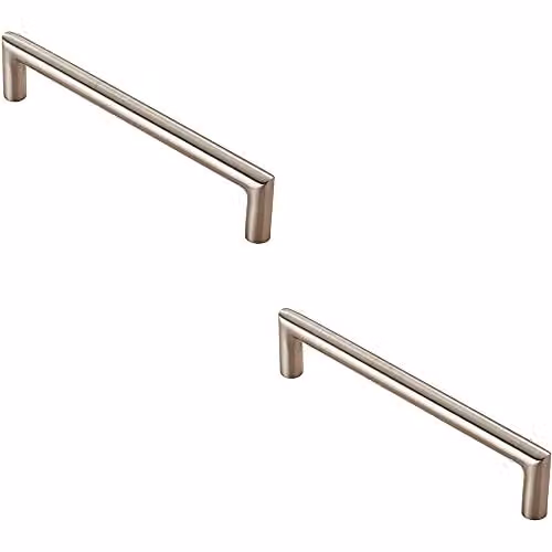 Loops 2 Pack Mitred Round Bar Pull Handles in Brushed Silver Stainless Steel, W: 138 mm, D: 10 mm, Fixing Centres: 128 mm