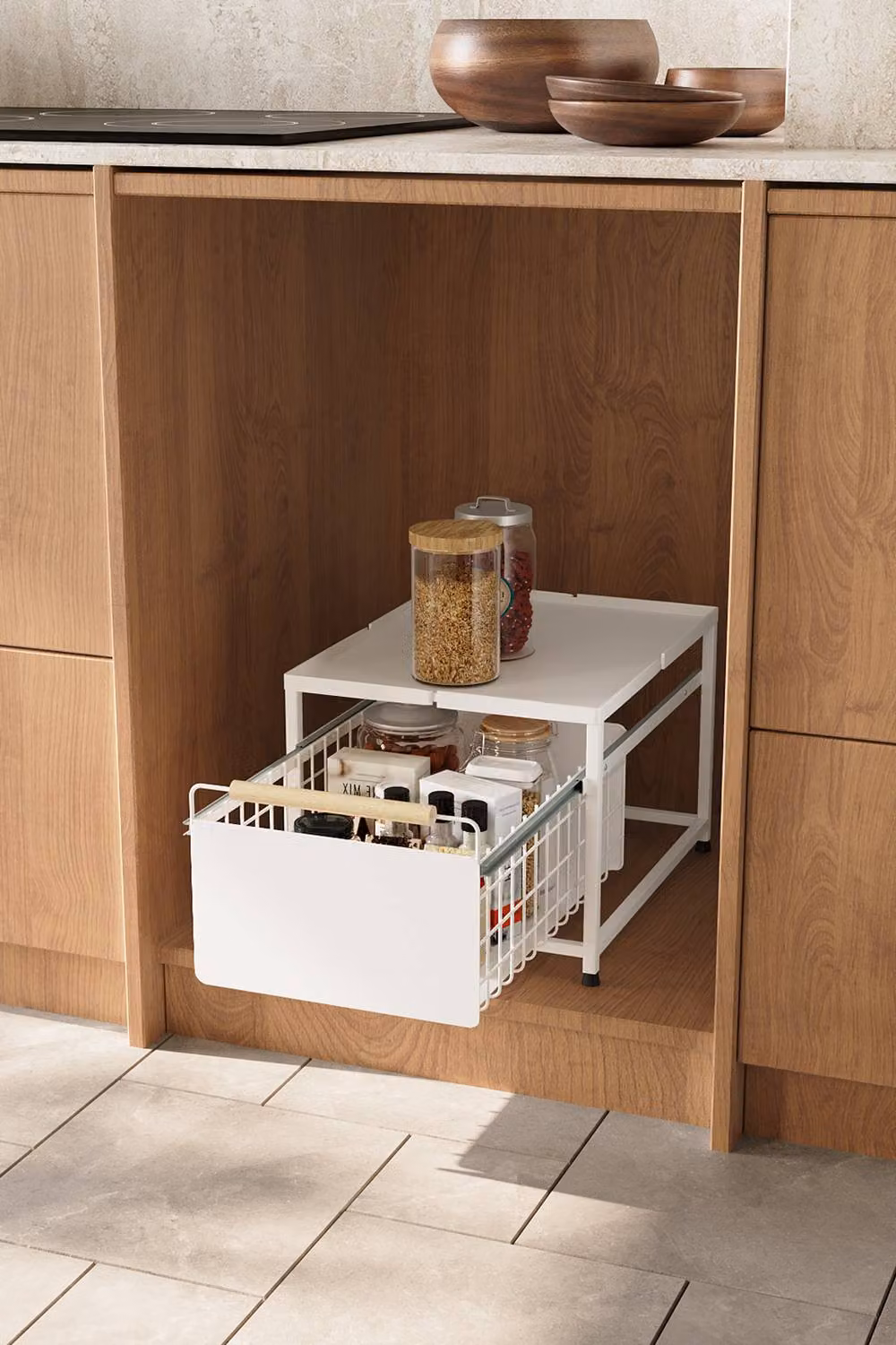 Living and Home 2-tier Metal Kitchen Pull-Out Storage Drawer Basket Organiser Spice Rack, White – 4