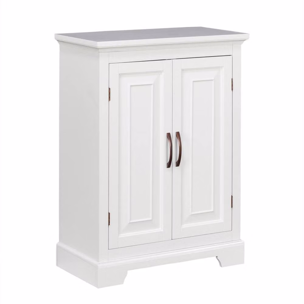 Teamson Home St. James Freestanding Two-Door Bathroom Floor Cabinet in White with Bronze Handles and Adjustable Shelves, W/D/H: 60.96 x 31.75 x 81.28 cm – 2