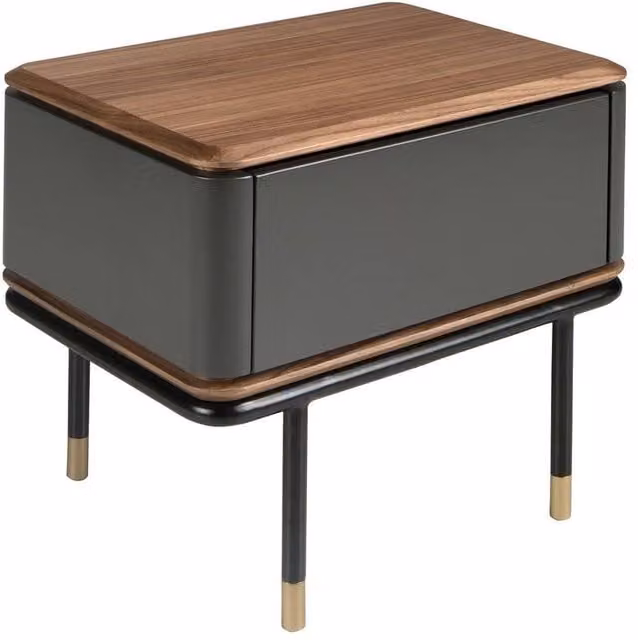 Angel Cerda Matt Dark Grey MDF Bedside Table with Walnut Top