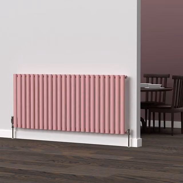 Lux Heat Oval Horizontal Coloured Radiator in Pastel Pink, W: 144 cm, H: 60 cm