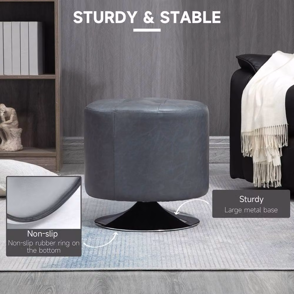 EONLION Swivel Foot Stool in Grey Synthetic Leather with Thick Padding – 3