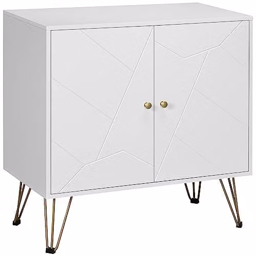HOMCOM Modern Slim Sideboard Cabinet with 3-Level Adjustable Shelves and Golden Hairpin Legs, White and Gold, W/D/H: 80 x 40 x 80 cm – 1