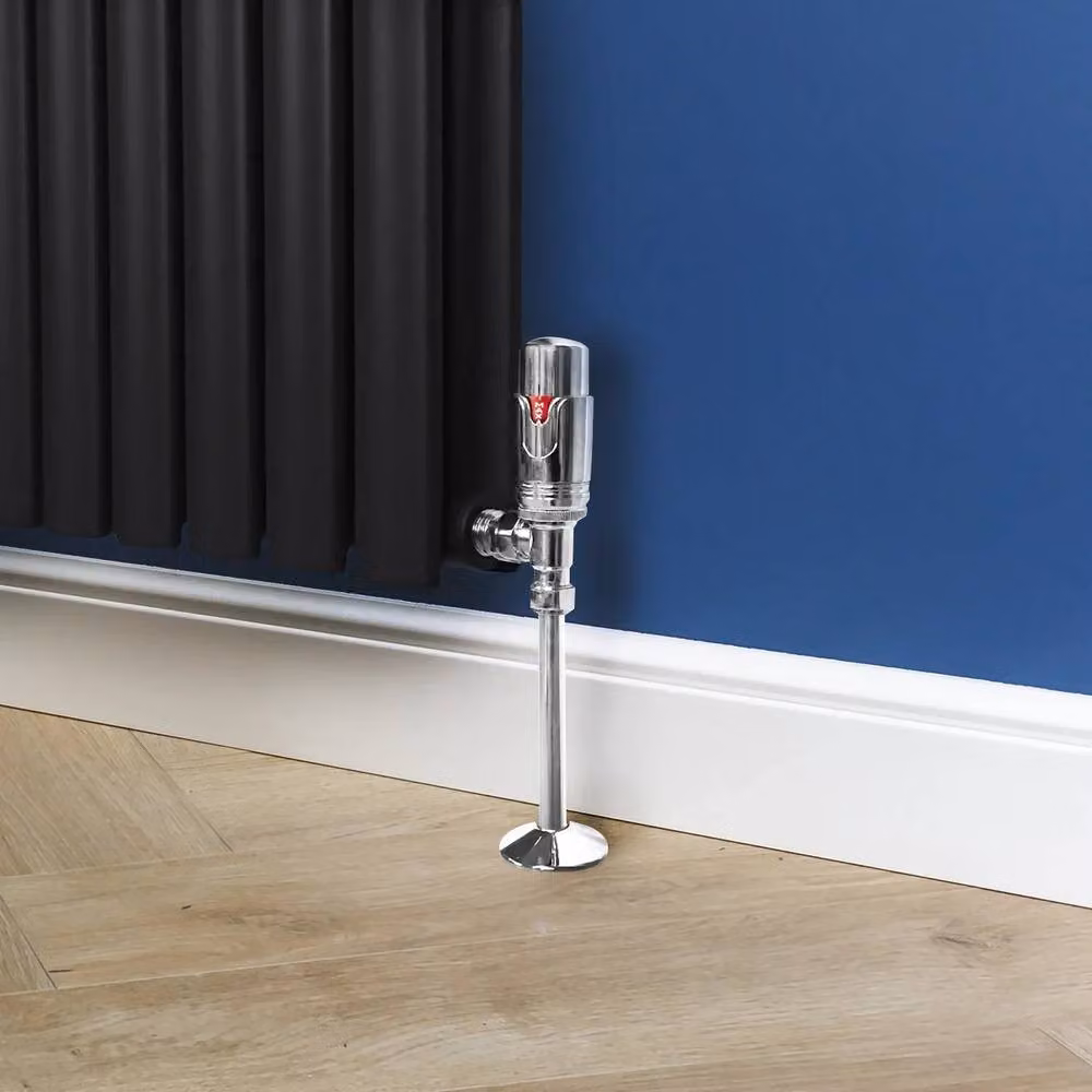 Monstershop Polished Chrome Angled Thermostatic Radiator Valve and Lockshield Set in Silver – 2