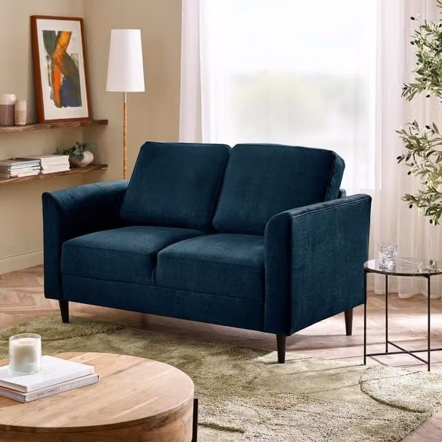 FurnitureboxUK Logan 2 Seater Fabric Sofa in Blue