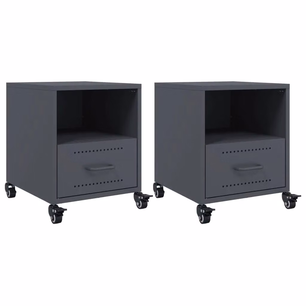 Berkfield Home Set of 2 Anthracite and Black Steel Bedside Cabinets, W/D/H: 36 x 39 x 43.5 cm – 2