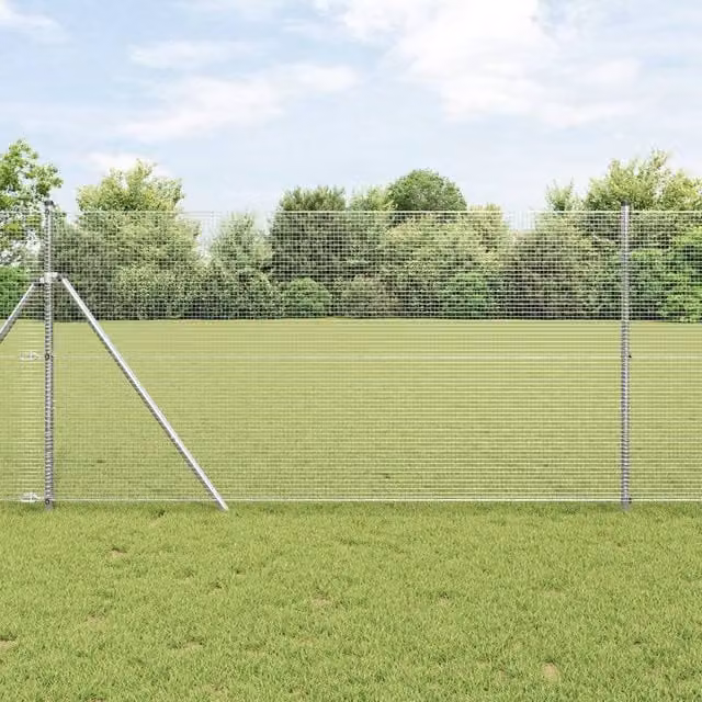 Berkfield Home Set of 2 Round Galvanised Steel Fence Posts in Silver