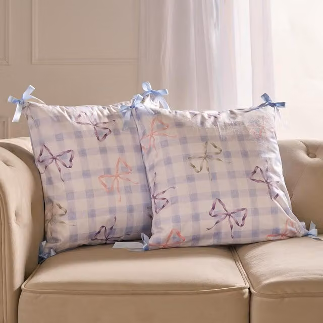 OHS Blue Graphic Bow Print Square Cushion Covers, Pack of 4, W/D/H: 45 x 45 x 45 cm