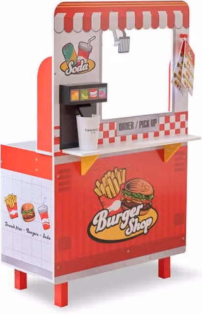 Teamson Kids Burger Shop Playset with Grill and Fryer in Red Wood