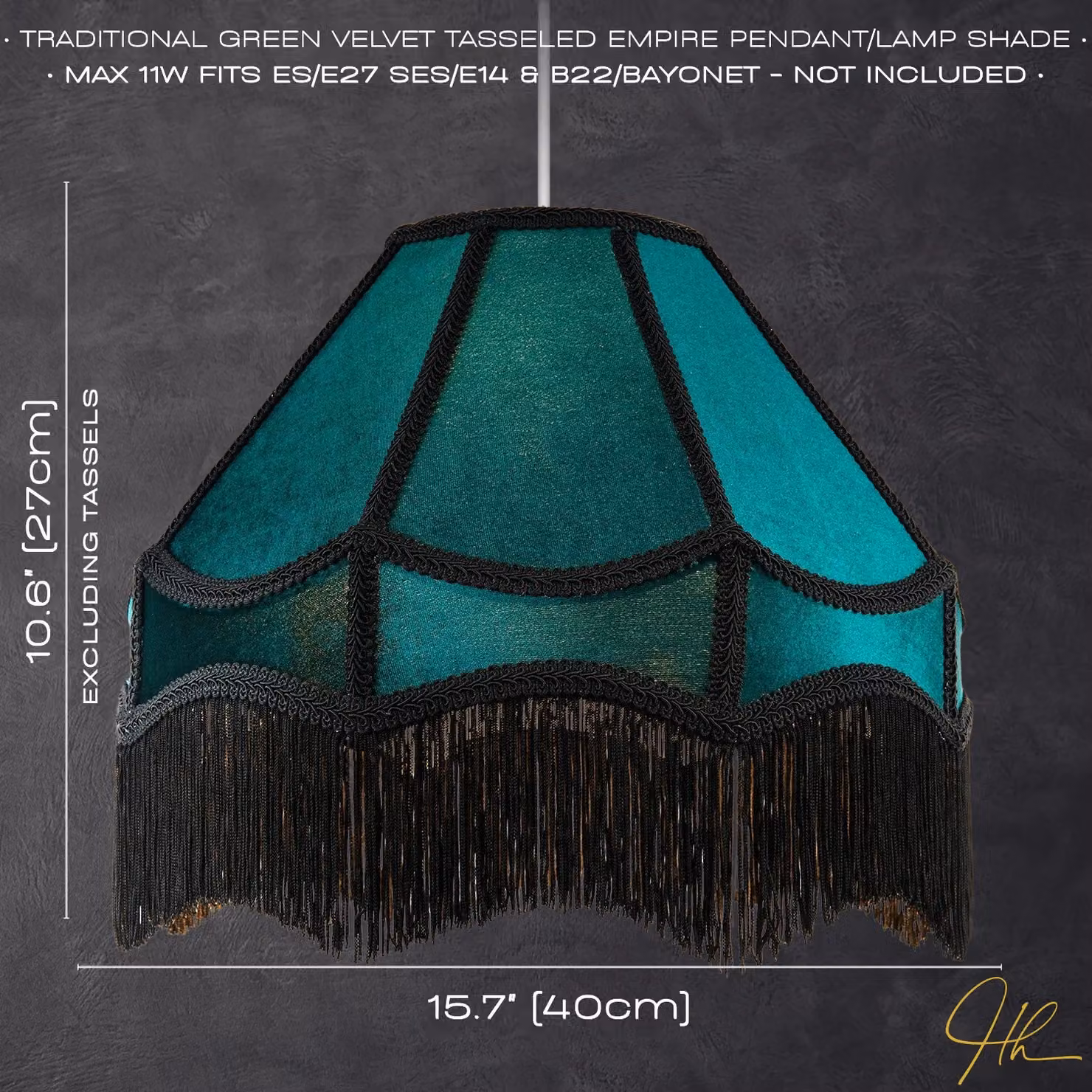 Happy Homewares Traditional Victorian Empire Soft Velvet Lamp Shade with Tassels in Green, Diameter: 40.64 cm – 4