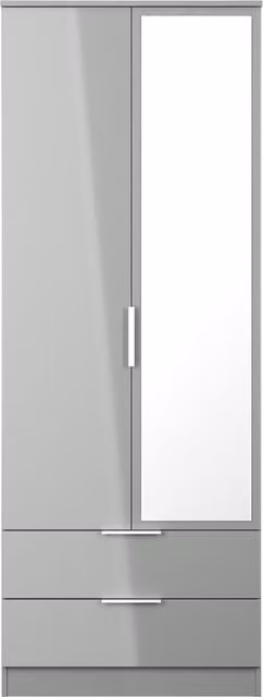 Ready Assembled 2 U Dover Tall 2 Door Mirrored Wardrobe with 2 Drawers in Dark Grey