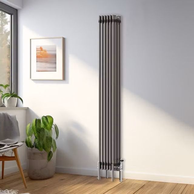 Right Radiators Traditional 4 Column Vertical Radiator in Raw Metal, H: 180 cm, W: 29 cm